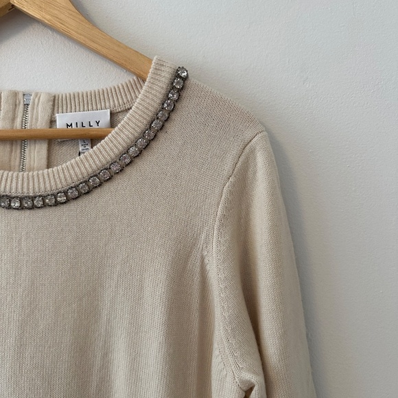 NWT Milly Ivory Sweater Dress with Rhinestone Trim | Size Large - Picture 2 of 8